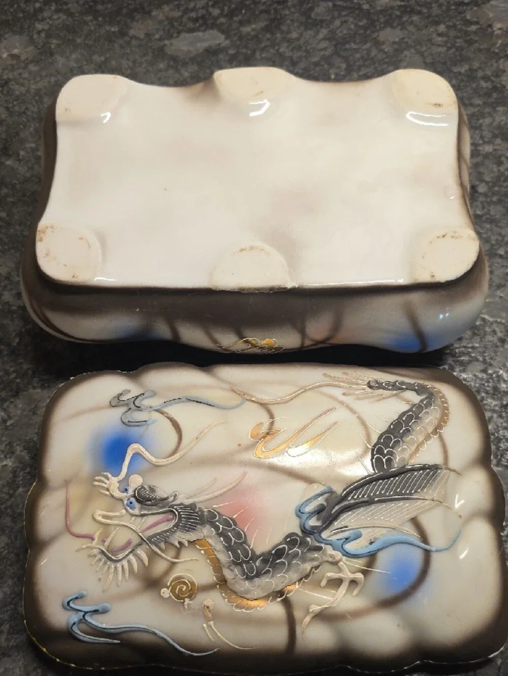Decorative Dragon Trinket/jewelry Box in Cream and Blue